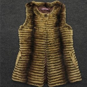 Glamourpuss NYC Vest Rex Rabbit Fur Luxury Mob Wife Glam Womens S Brown